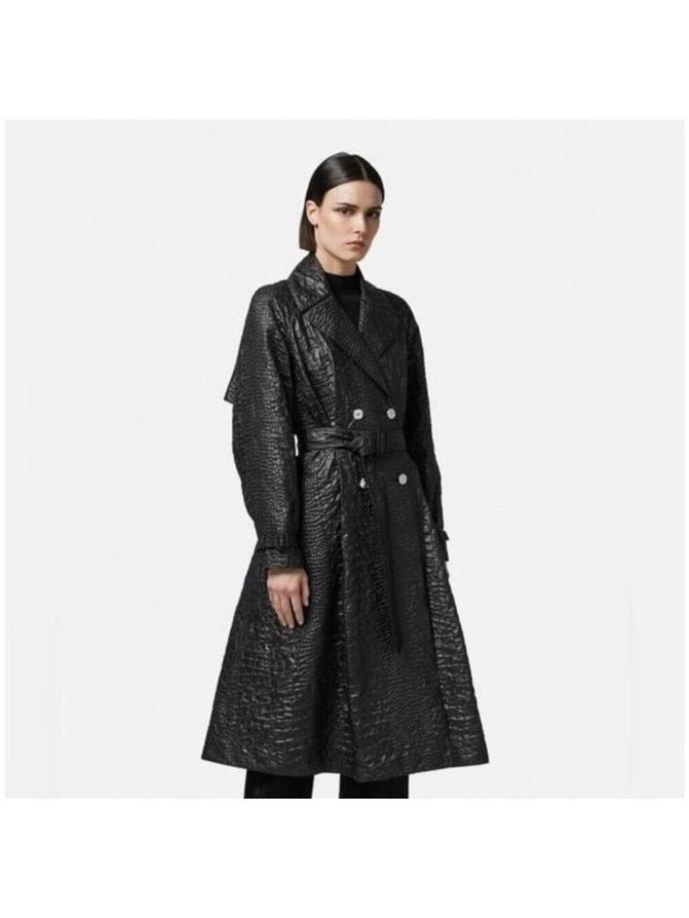 Versace Croc-Textured Lacquered A-Line Trench Coats New Size 46